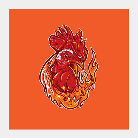 Rooster on fire Square Art Prints