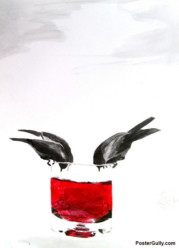 Wall Art, Bird Drinking Wine Artwork