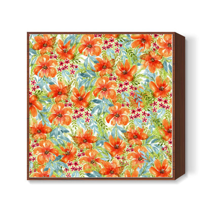 Orange Watercolor Flowers Painting Spring Background Floral Pattern Square Art Prints