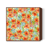 Orange Watercolor Flowers Painting Spring Background Floral Pattern Square Art Prints