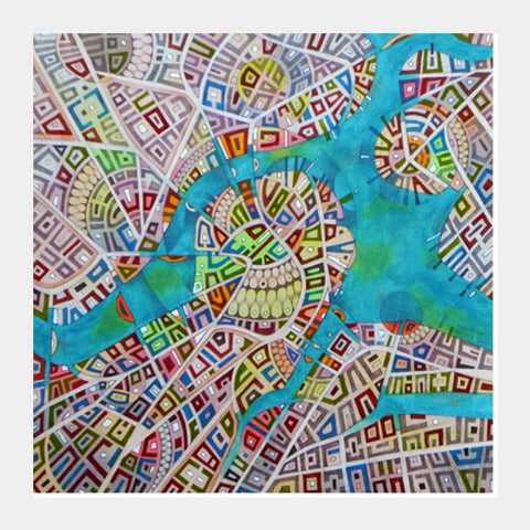 Square Art Prints, imaginary map of boston Square Art Prints