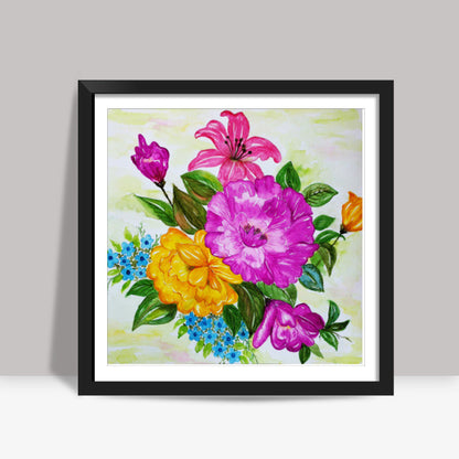 Colorful Summer Flower Bouquet Watercolor Painting Square Art Prints