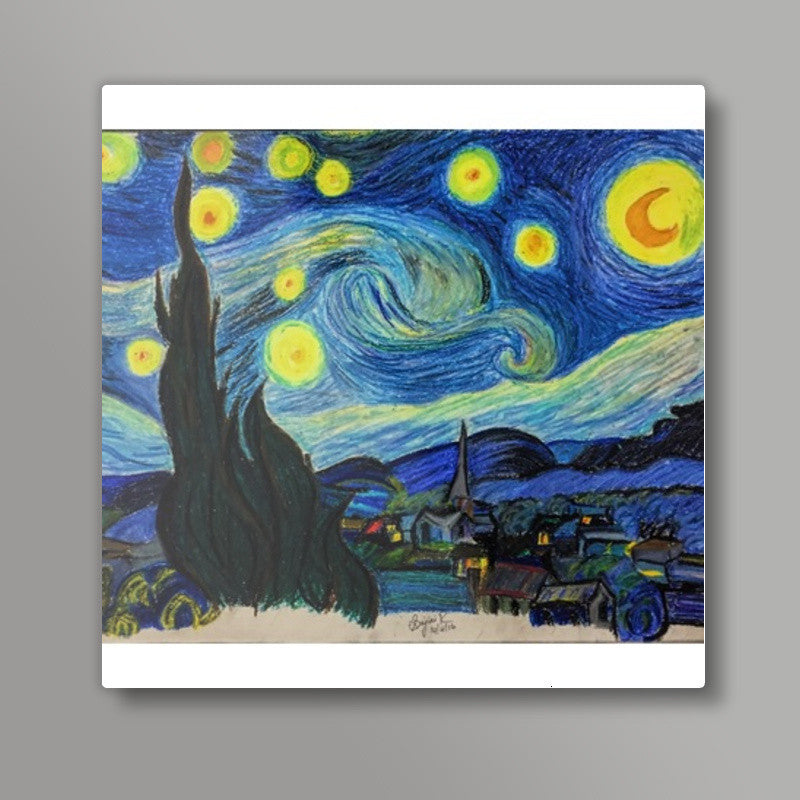 Starry Night (oil pastels) Square Art Prints