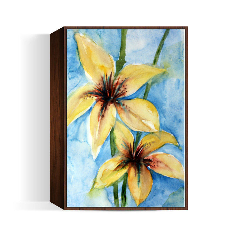 Twin Yellow Lily Flowers Watercolor Painting Wall Art