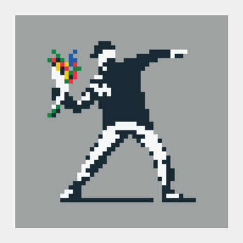 Banksy Flower Thrower Pixel Square Art Prints