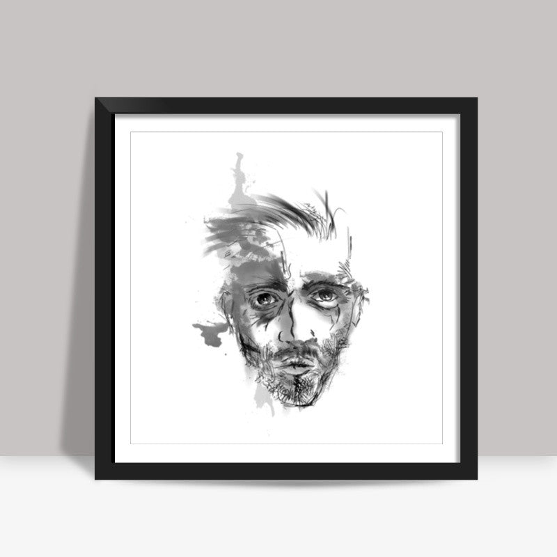 Face on the wall Square Art Prints