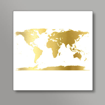 Golden Around the World Map Square Art Prints