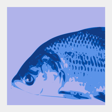 Square Art Prints, Abstract Rohu Fish Blue Square Art