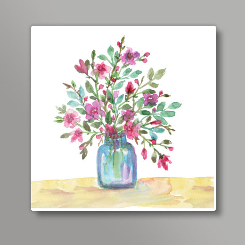 Blue Vase Floral Watercolor Bouquet Painting Summer Botanical Poster Square Art Prints