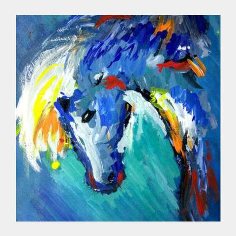 Spirit | Horse | Painting | Blue  Square Art Prints