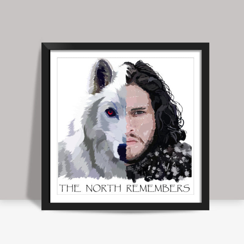 Jon Snow and Ghost captioned Square Art