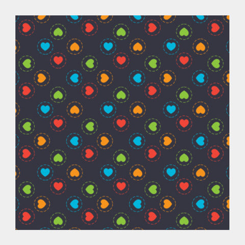 Circle Stroke Multicolor Hearts On Black Square Art Prints PosterGully Specials