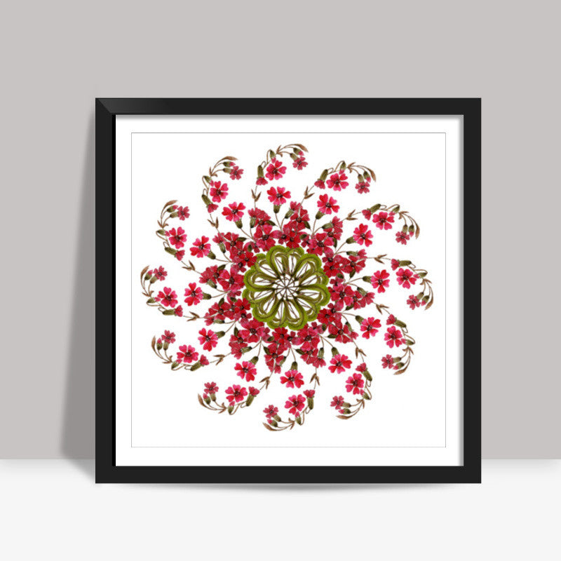 Decorative Pink Flowers Watercolor Mandala Design Square Art Prints