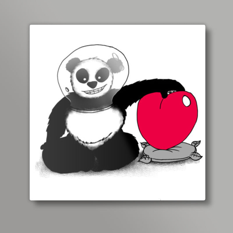 Pandas Street Hearts Corner Square Art Prints