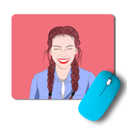 Long Braided Happy Girl Mousepad