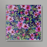 Beautiful Watercolor Spring Floral Navy Retro Background Pattern Square Art Prints