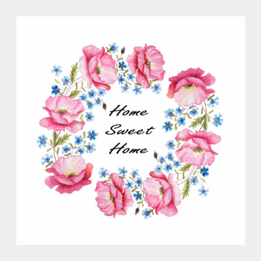 Square Art Prints, Floral Wreath Home Sweet Home Square Art Print l Artist: Seema Hooda, - PosterGully