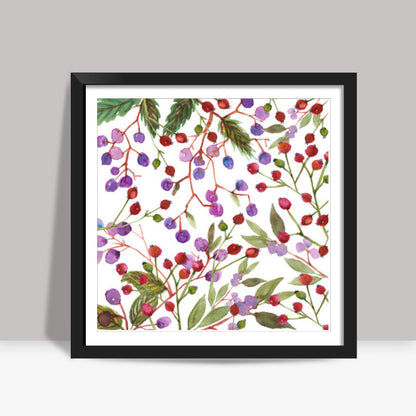 Cute Winter Berries Colorful Watercolor Pattern Illustration Square Art Prints