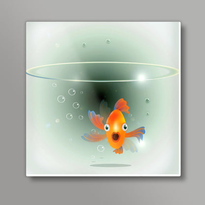 fish in bowl Square Art Prints