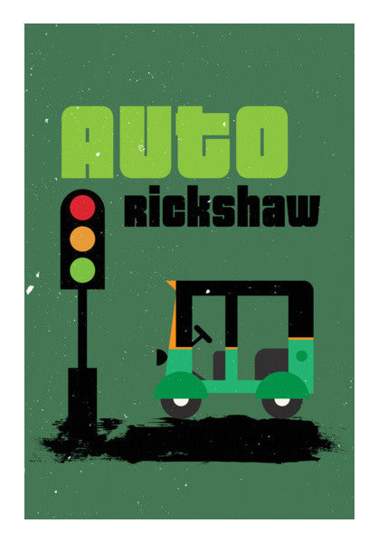 Auto Rickshaw With Green Art PosterGully Specials