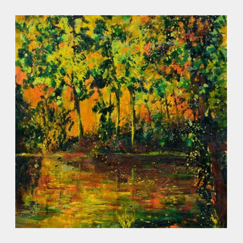 sunset on the pond Square Art Prints