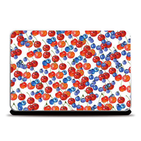 Red Cherries And Blue Berries Fruit Pattern Laptop Skins
