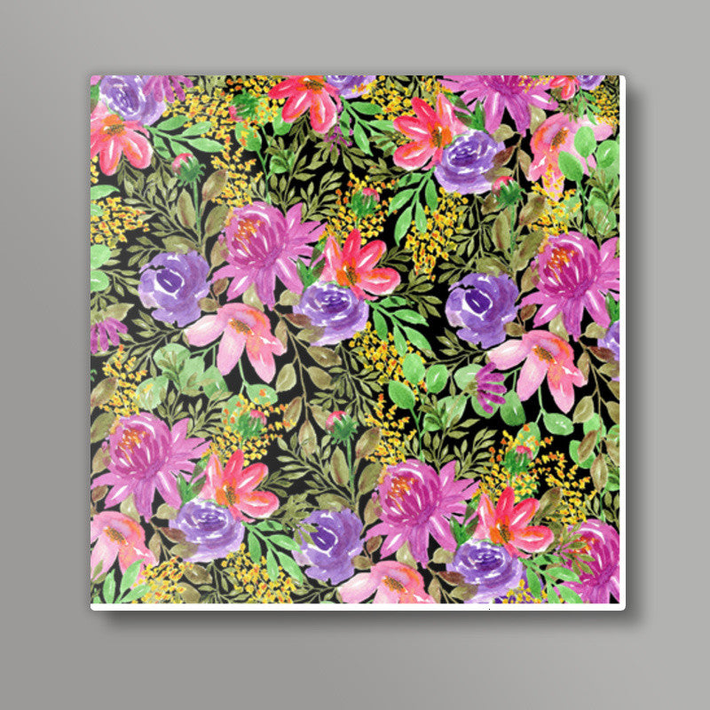 Colorful Chaotic Floral Spring Pattern Nature Background Square Art Prints