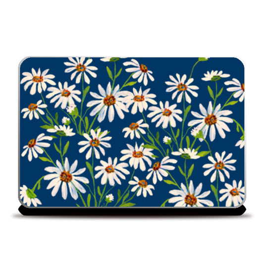 Beautiful White Daisy Flowers Painted Floral Design Laptop Skins