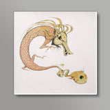 dragon with fish Square Art Prints