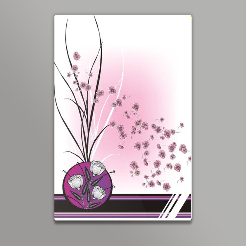 Abstract- Modern Art Flowers Pink Purple Black Doodle Style Wall Art