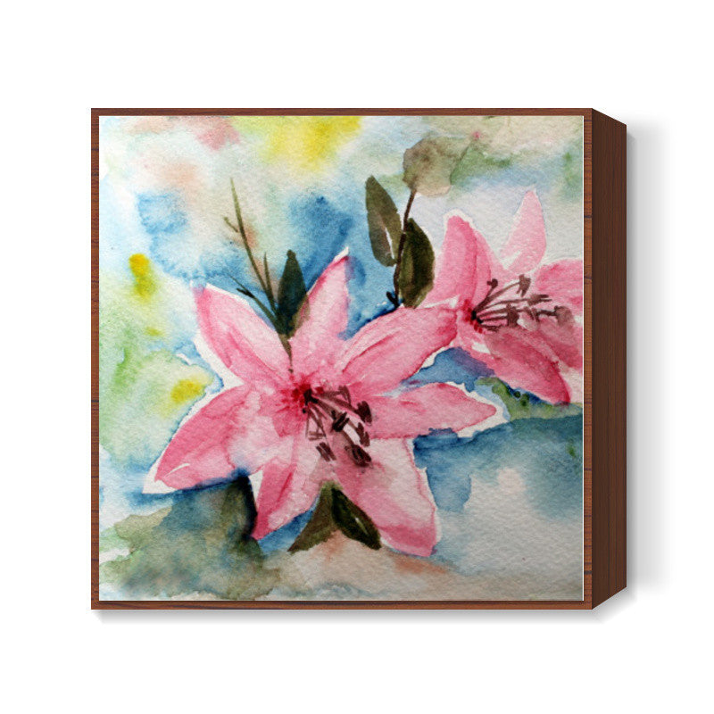 Pink Lily Watercolor Floral Square Art Print l Artist: Seema Hooda