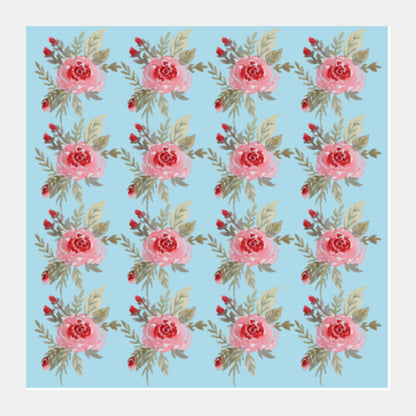 Mint Blue Pink Rose Floral Background Pattern  Square Art Prints