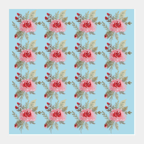 Mint Blue Pink Rose Floral Background Pattern  Square Art Prints PosterGully Specials