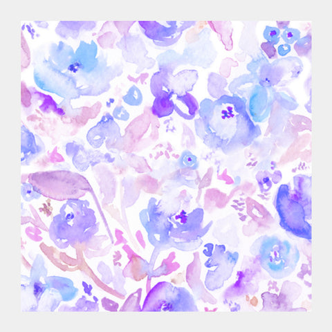 Blue Floral Watercolor Square Art Prints