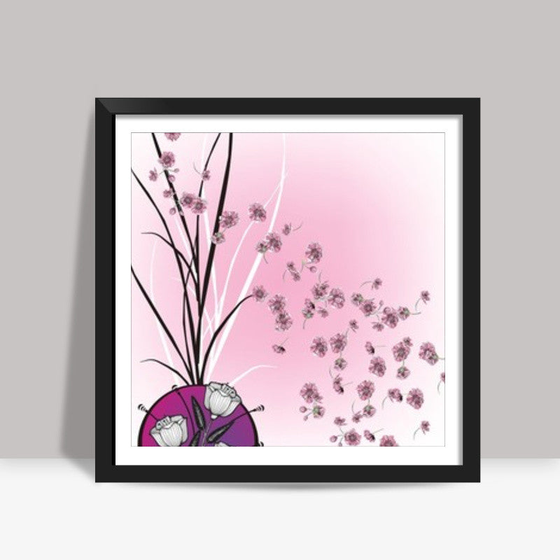 Abstract Floral Modern Art- Pink Purple Black Square Art Prints