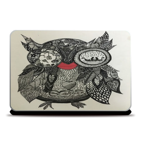 The wise owl, black and white, zentangle, quirky Laptop Skins