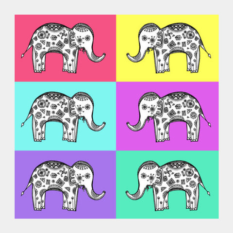 Colourful Elephant Patterns Square Art Prints