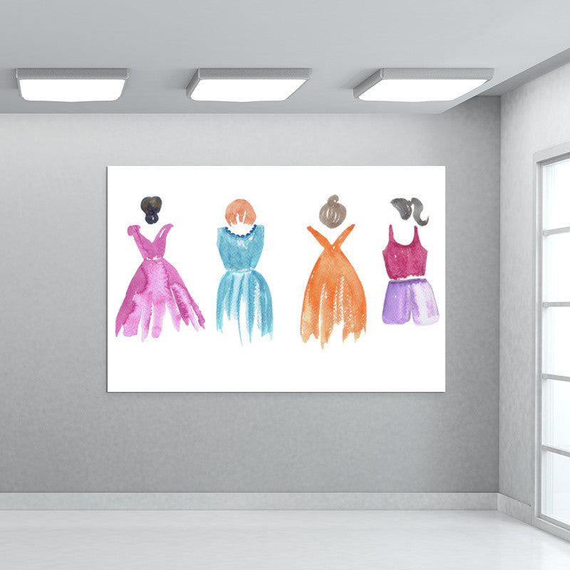 Watercolor Painted Silhouette Woman Fashion Clothing Dresses Art Illustration Wall Art