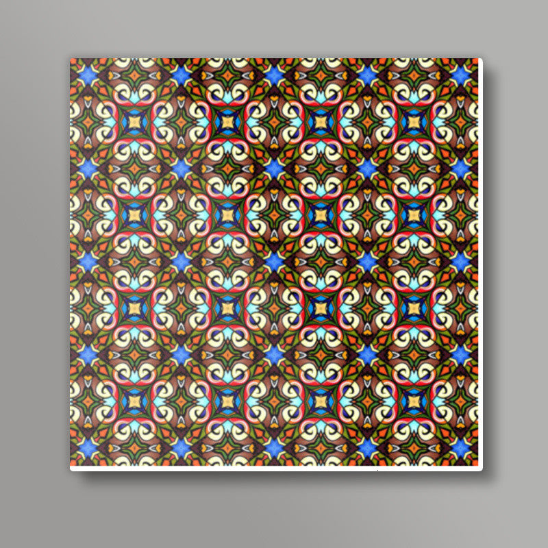 Trendy Kaleidoscope Geometric Floral Pattern Square Art Prints