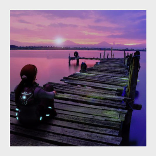 Square Art Prints, Lara Croft taking time