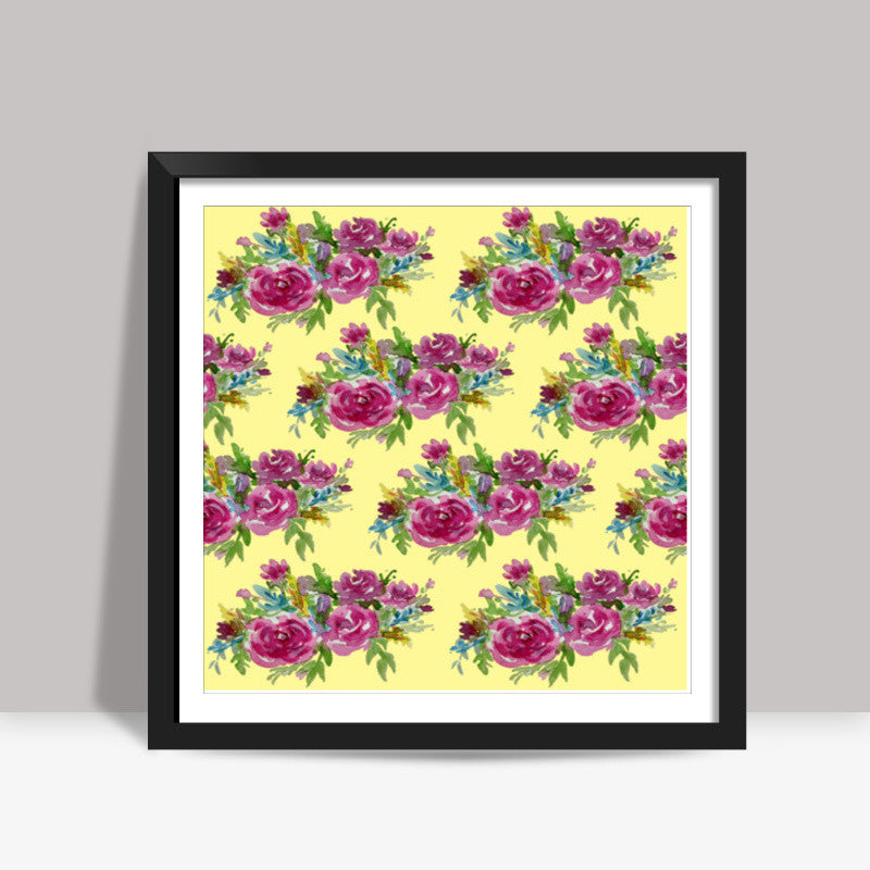 Pastel Floral Watercolor Roses Background Pattern Square Art Prints