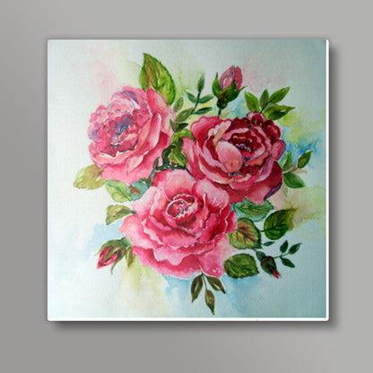 Blooming Pink Roses Square Art Print l Artist: Seema Hooda