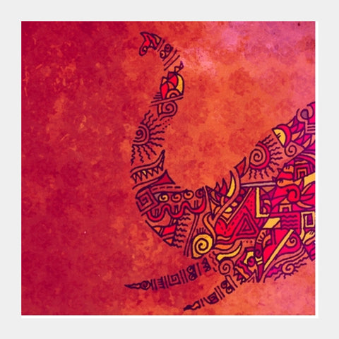 Elephant Zenscrawl Red Square Art Prints