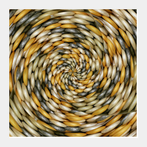 Trendy Abstract Kaleidoscopic Yellow Grey Glass Beads Unique Background Design Square Art Prints