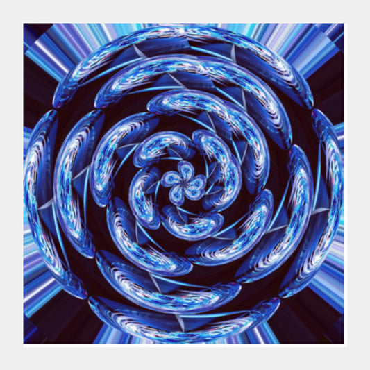 Abstract Blue Fractal Flower Digital Artwork Graphic Design Square Art Prints