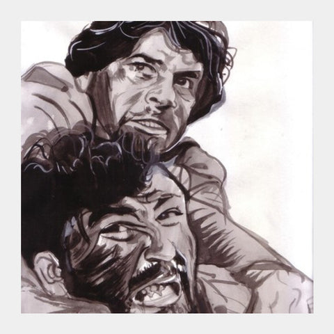 Dharmendra And Amjad Khan In A Fight-to-the-finish In Sholay Square Art Prints PosterGully Specials