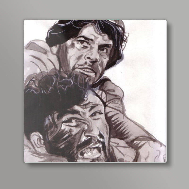 Dharmendra and Amjad Khan in a fight-to-the-finish in Sholay Square Art Prints