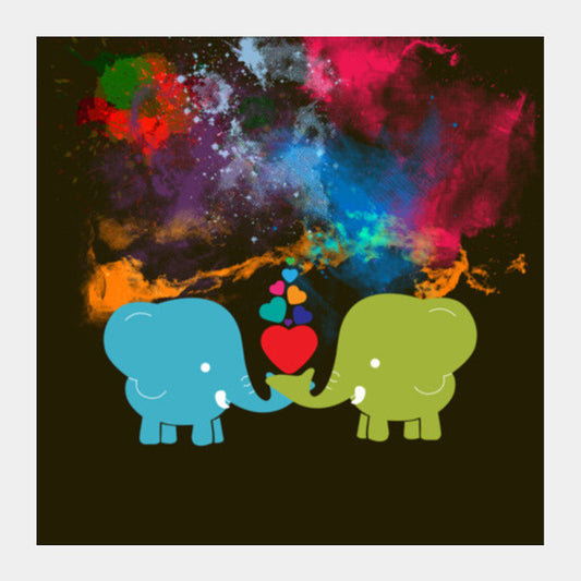 Blue Elephant And Green Elephant Square Art Prints PosterGully Specials
