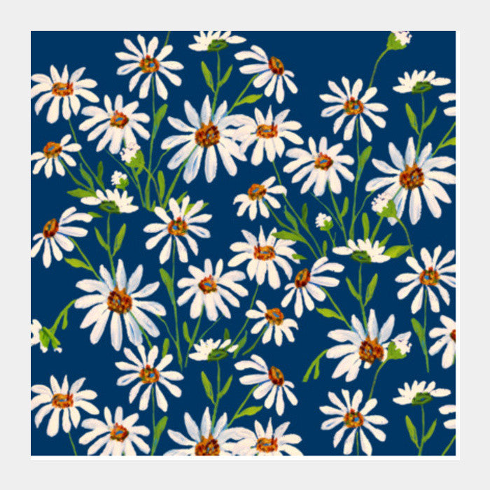 Square Art Prints, White Daisy Flowers Artwork Painted Floral Pattern Square Art Prints