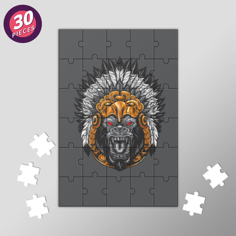 Gorilla Wearing Aztec Headdress Jigsaw Puzzles